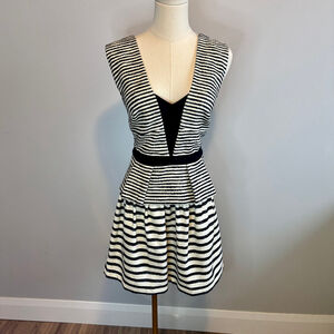 BCBGMaxAzria Women's Piper Black & White Striped Peplum Dress, SZ 6